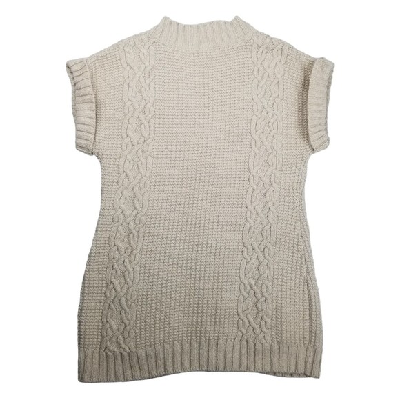 Express Women L Cardigan Sweater Short Sleeve Merino Wool Blnd Chunky Knit Beige - Picture 5 of 12